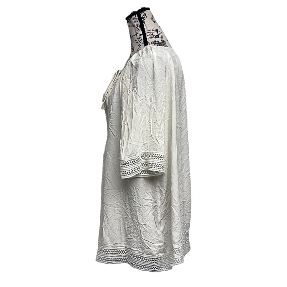 Aimage Women’s Cream Ivory Pintuck Boho Tunic Mini Dress L Semi Sheer Crochet - Picture 4 of 11
